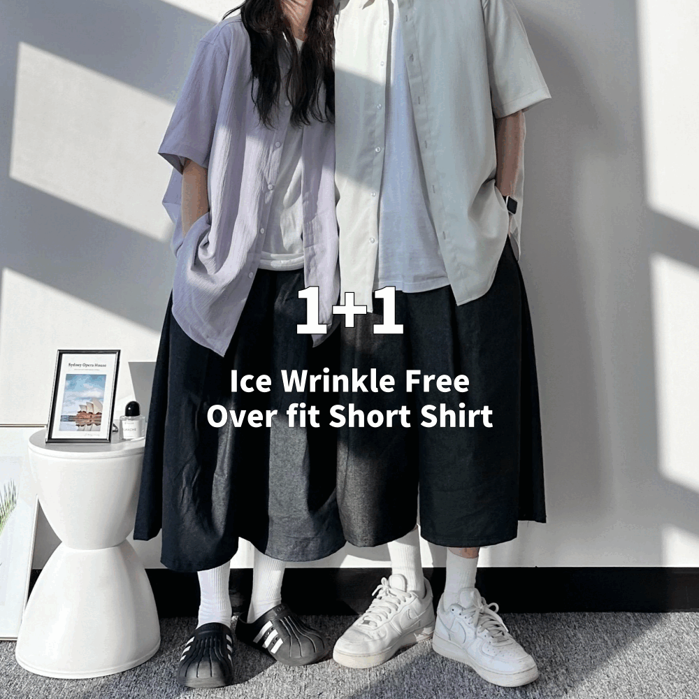 (기획) 1+1 아이스 링클프리 오버핏 반팔 셔츠